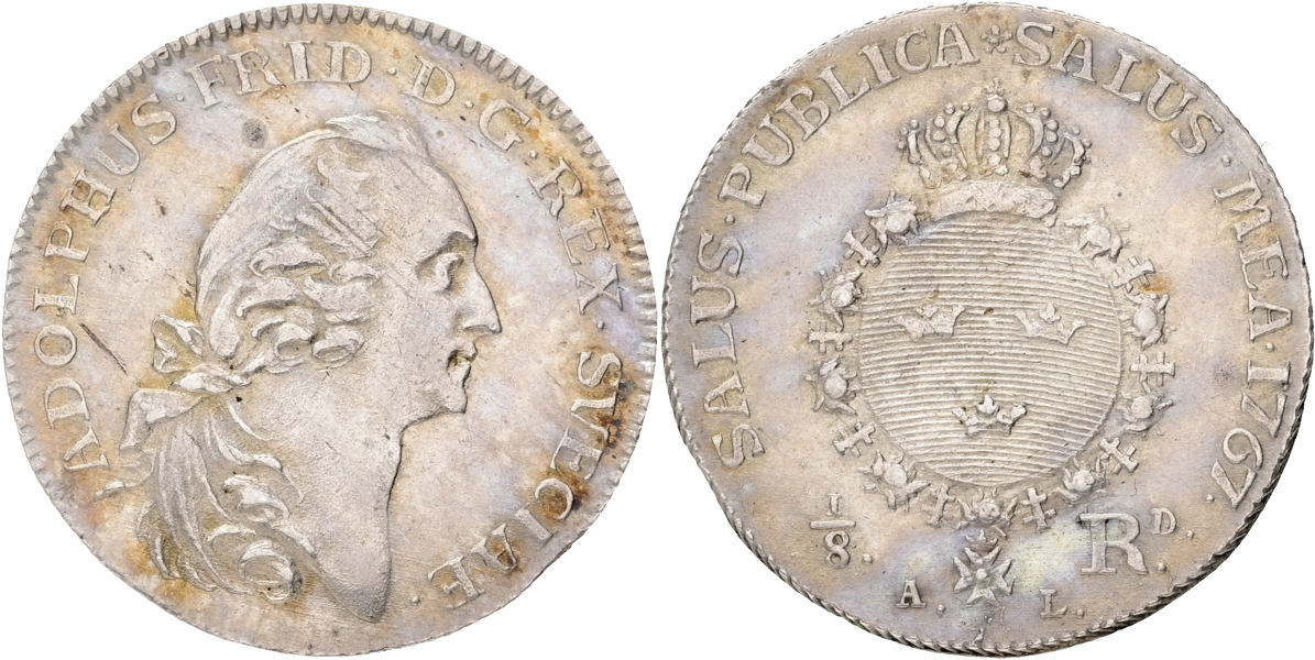 ADOLF FREDRIK (1751-1771). 1/8 riksdaler 1767