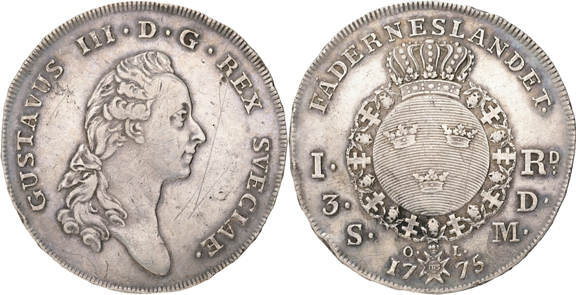 GUSTAV III (1771-1792). Riksdaler 1775