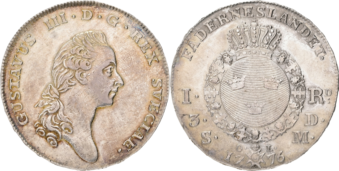 GUSTAV III (1771-1792). Riksdaler 1776
