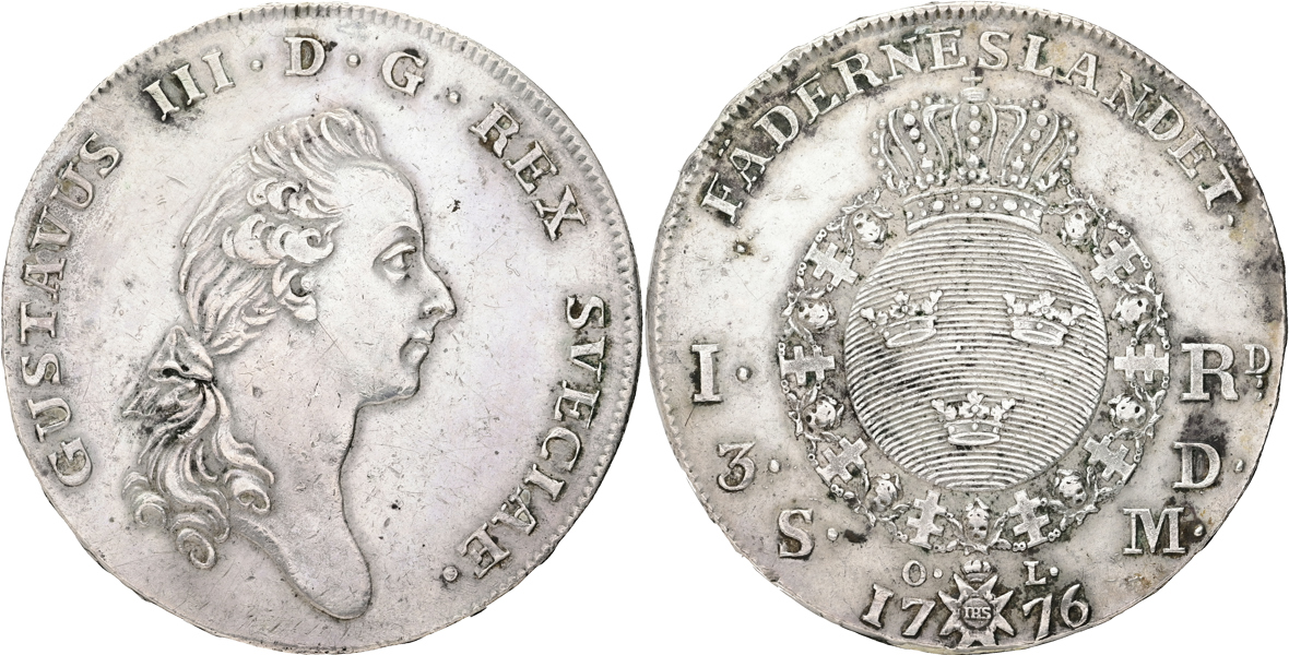 GUSTAV III (1771-1792). Riksdaler 1776