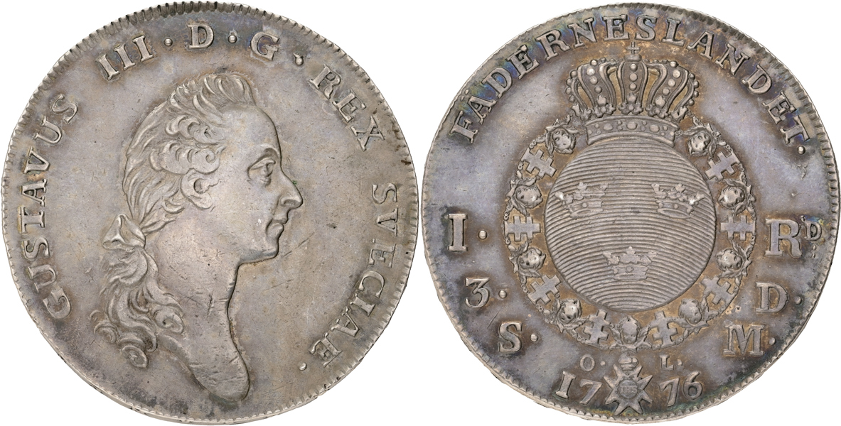 GUSTAV III (1771-1792). Riksdaler 1776