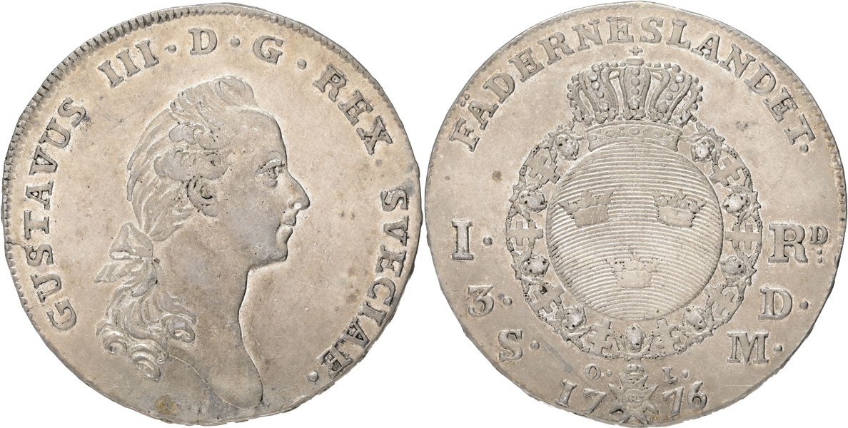 GUSTAV III (1771-1792). Riksdaler 1776