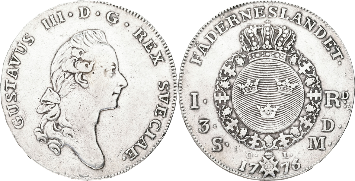 GUSTAV III (1771-1792). Riksdaler 1776