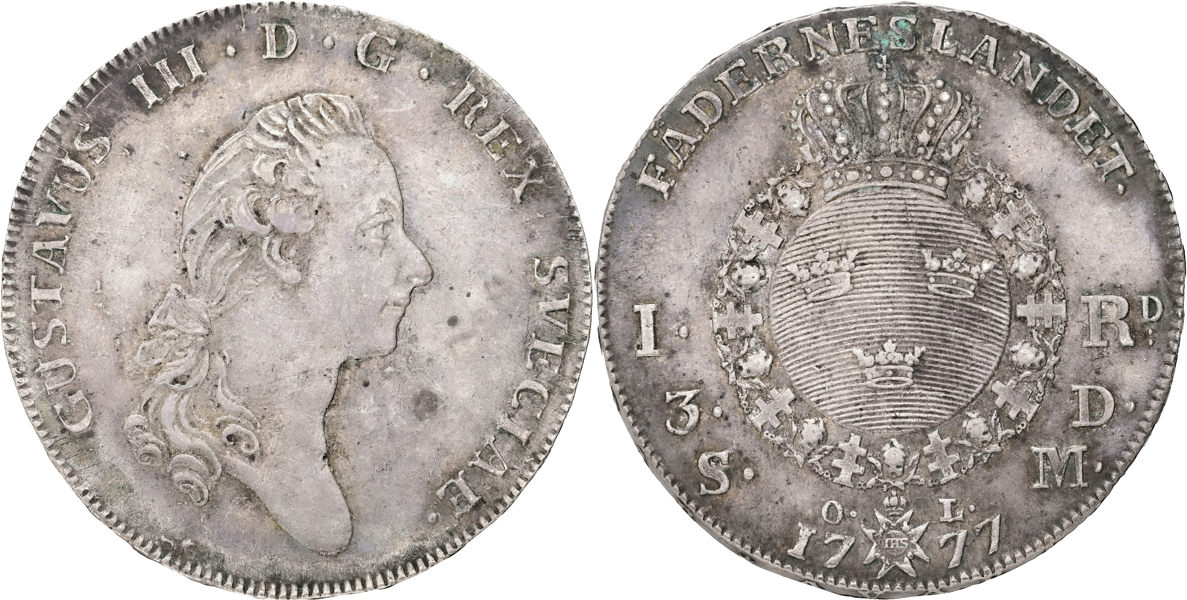 GUSTAV III (1771-1792). Riksdaler 1777
