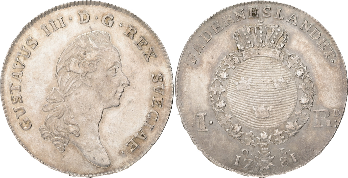 GUSTAV III (1771-1792). Riksdaler 1781