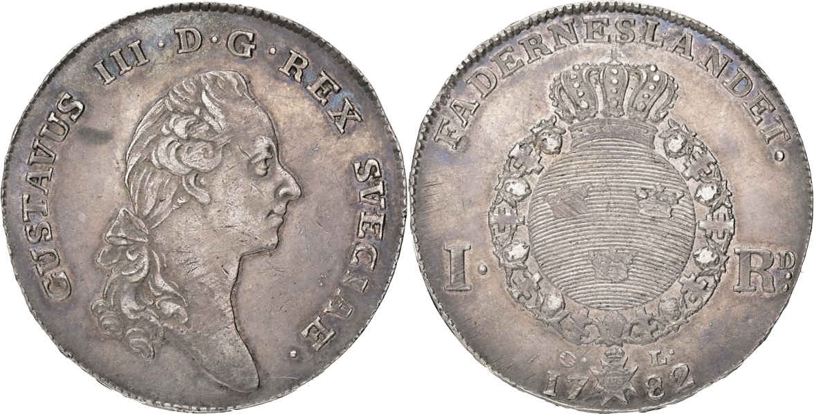 GUSTAV III (1771-1792). Riksdaler 1782