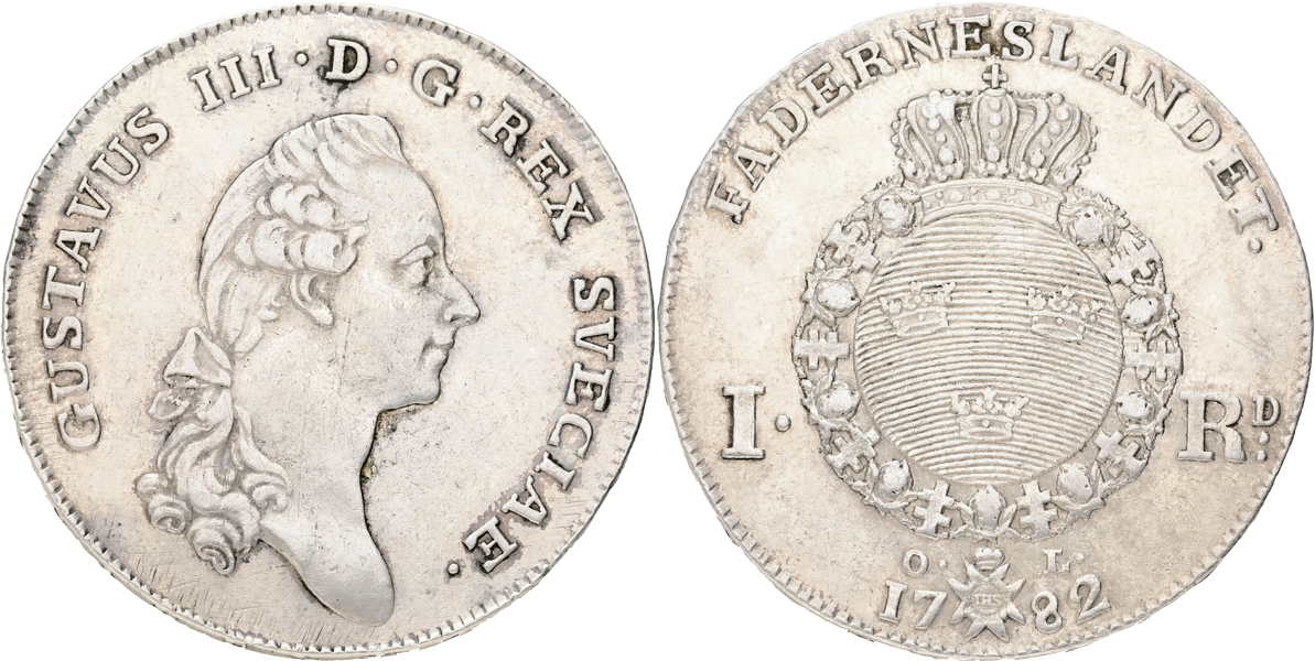 GUSTAV III (1771-1792). Riksdaler 1782