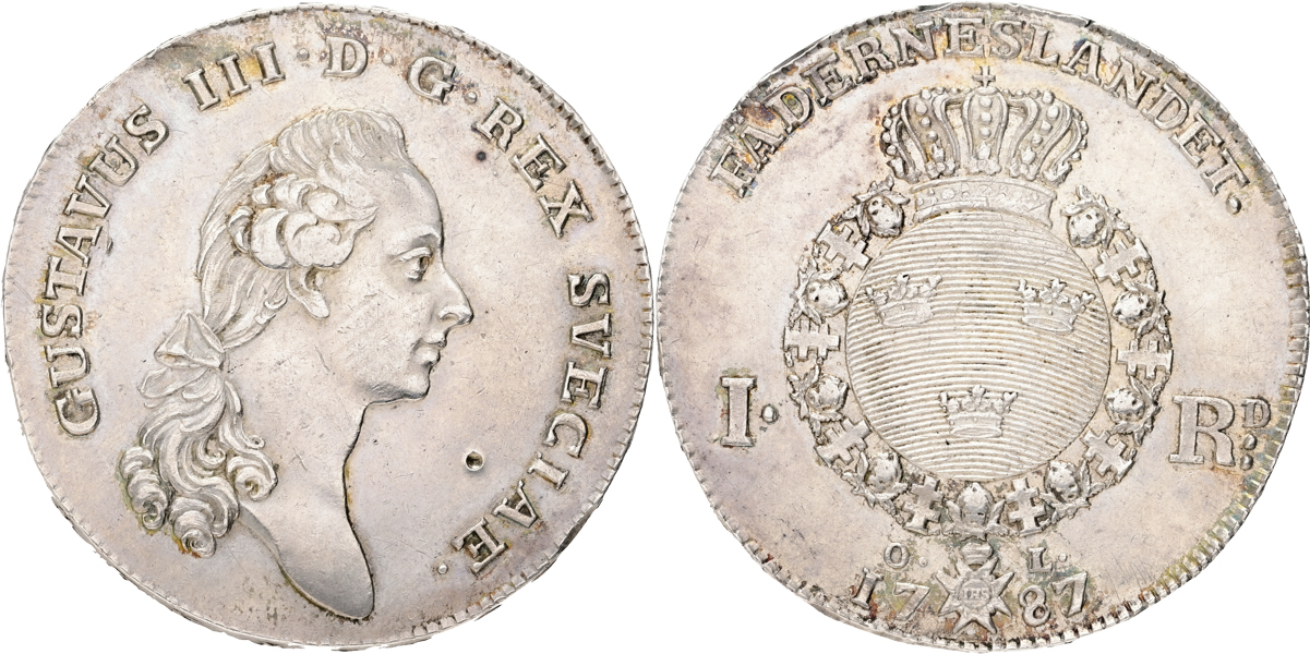 GUSTAV III (1771-1792). Riksdaler 1787