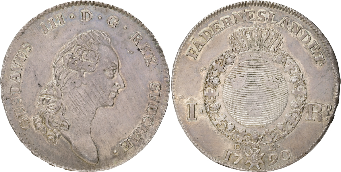 GUSTAV III (1771-1792). Riksdaler 1790