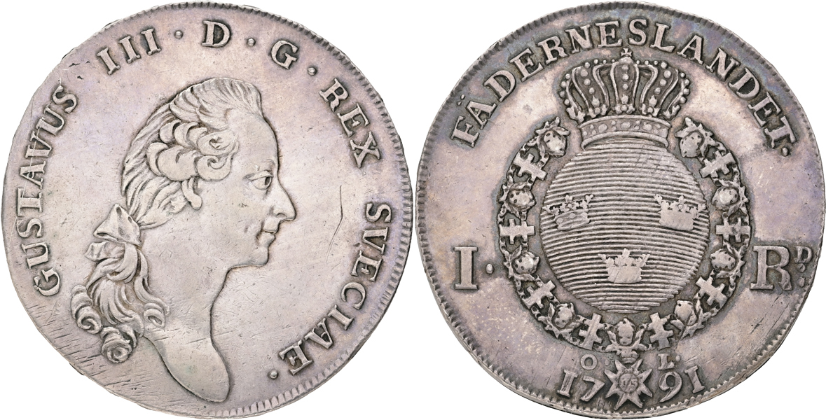 GUSTAV III (1771-1792). Riksdaler 1791