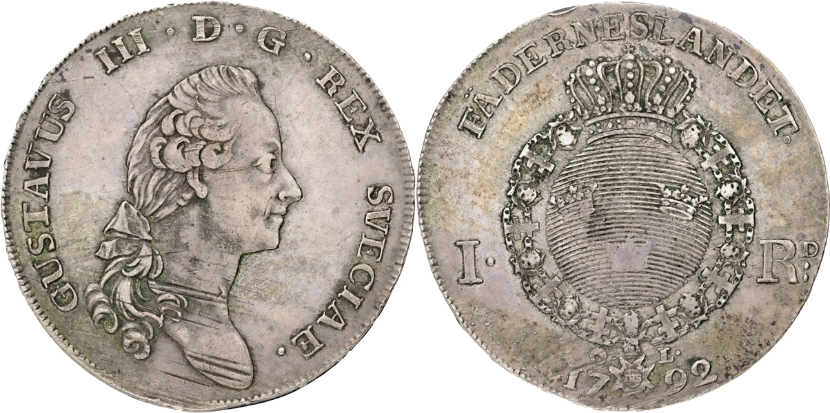 GUSTAV III (1771-1792). Riksdaler 1792