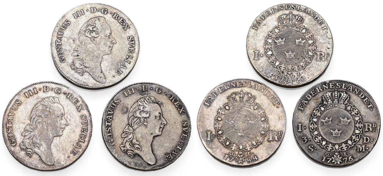 GUSTAV III (1771-1792). Lot of 3