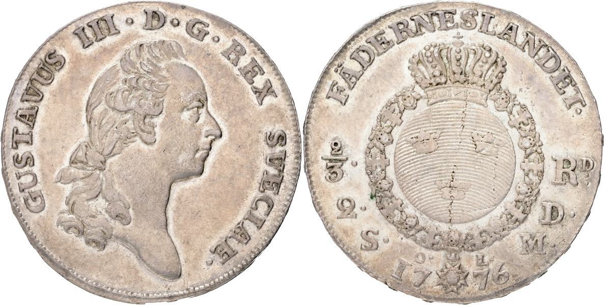GUSTAV III (1771-1792). 2/3 riksdaler 1776