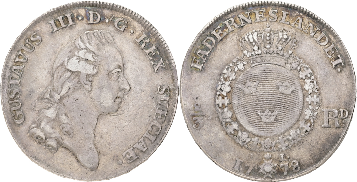 GUSTAV III (1771-1792). 2/3 riksdaler 1778
