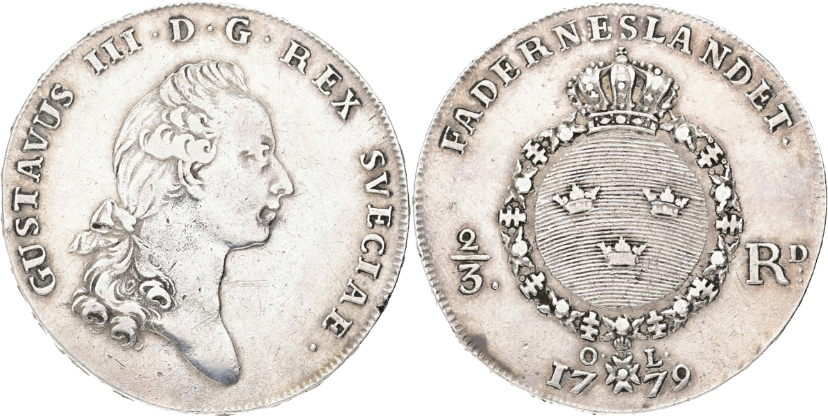 GUSTAV III (1771-1792). 2/3 riksdaler 1779