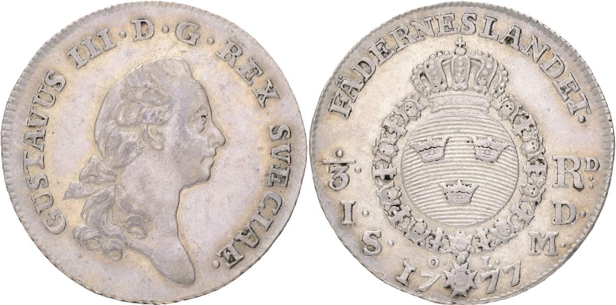 GUSTAV III (1771-1792). 1/3 riksdaler 1777