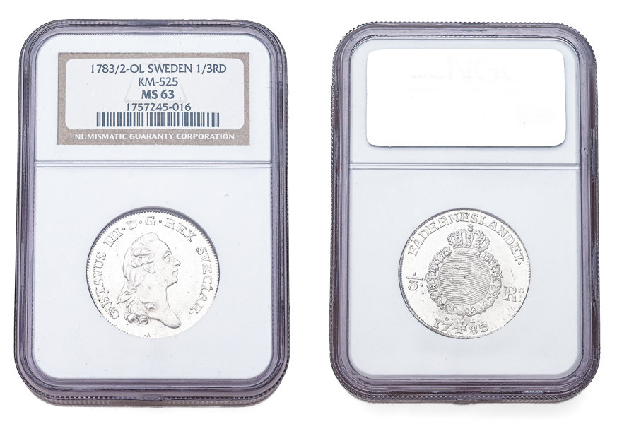 GUSTAV III (1771-1792). 1/3 riksdaler 1783