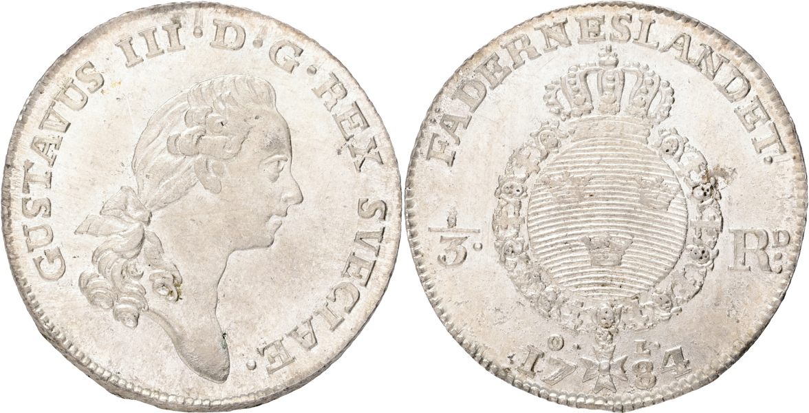 GUSTAV III (1771-1792). 1/3 riksdaler 1784