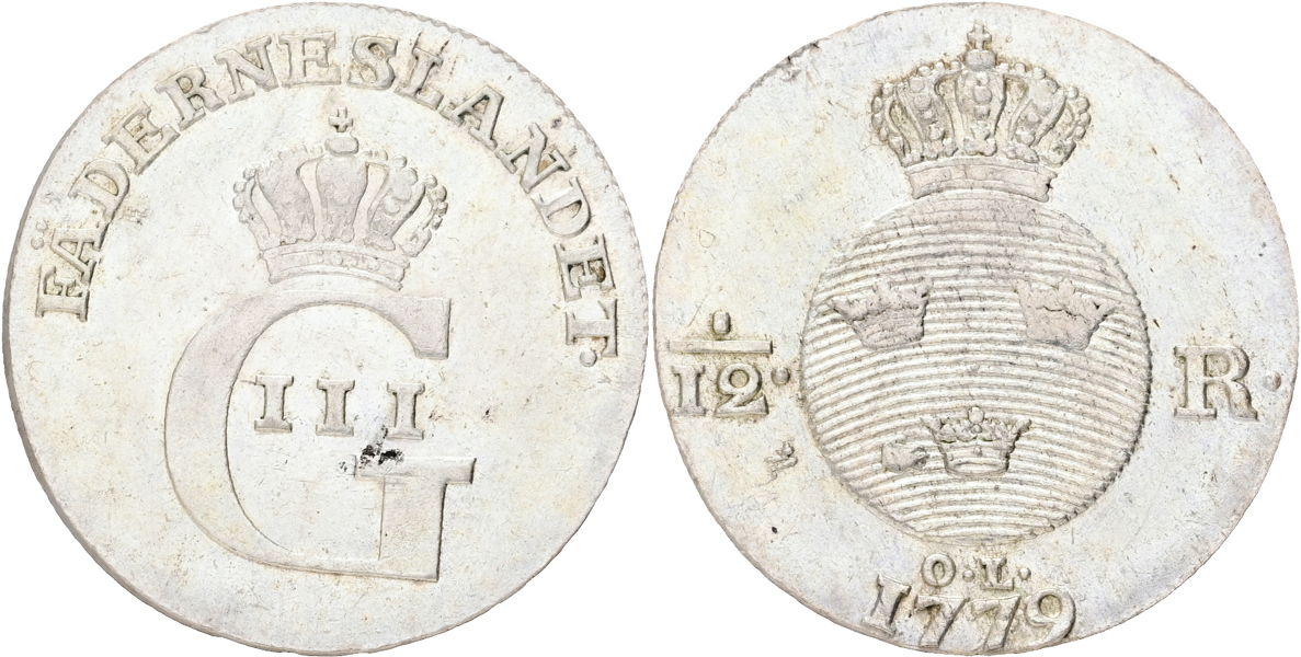 GUSTAV III (1771-1792). 1/12 riksdaler 1779