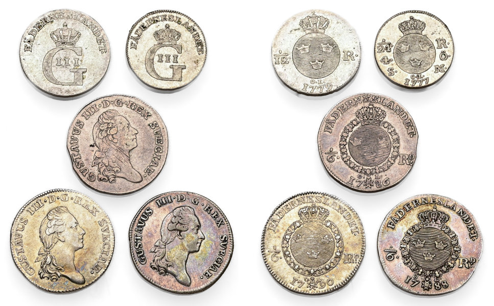 GUSTAV III (1771-1792). Lot of 5