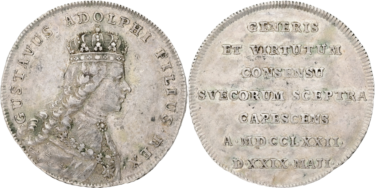 GUSTAV III (1771-1792). 1/3 riksdaler 1772. Kastmynt till kungens kröning