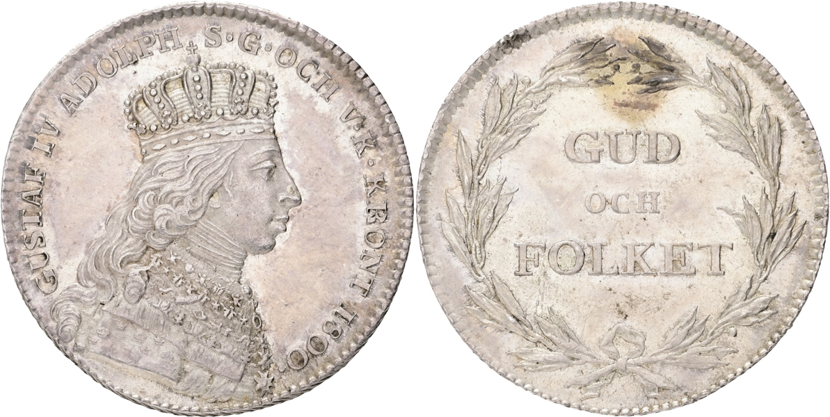 GUSTAV IV ADOLF (1792-1809). 1/3 riksdaler 1800. Kastmynt till kungens kröning
