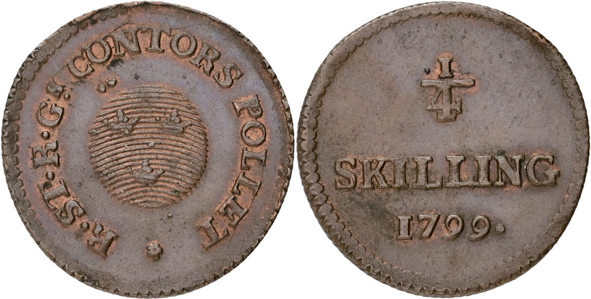 GUSTAV IV ADOLF (1792-1809). 1/4 skilling riksgälds 1799