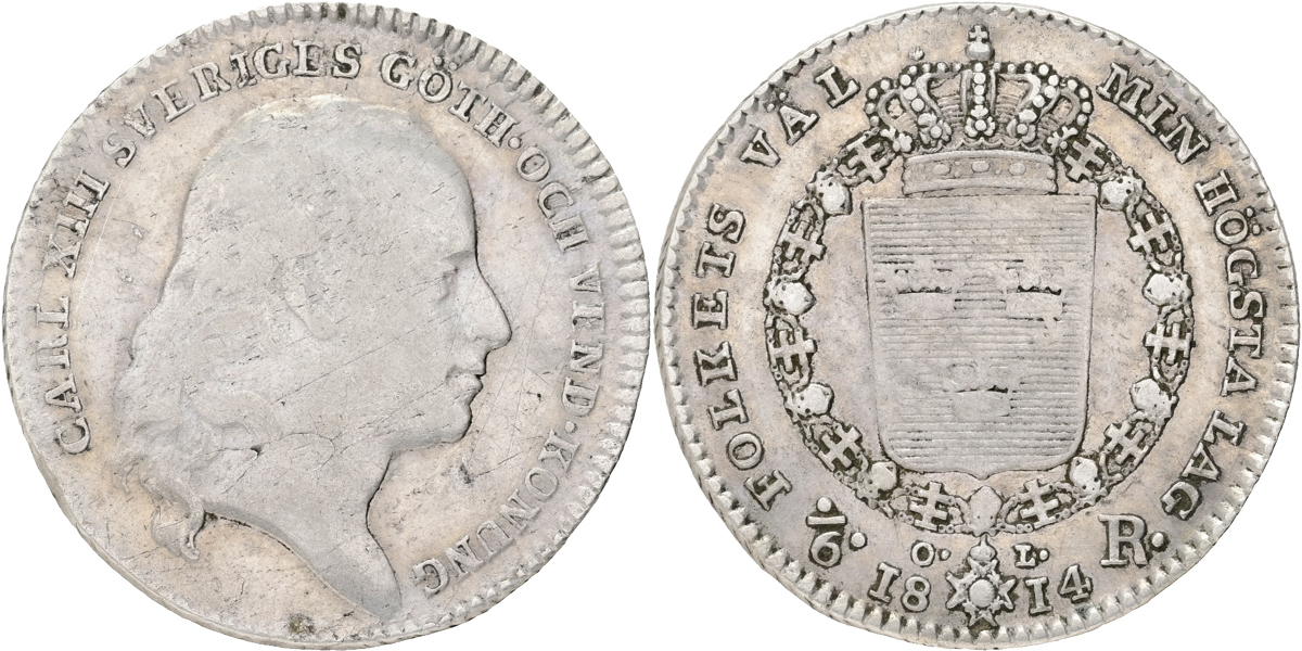 KARL XIII (1809-1818). 1/6 riksdaler 1814