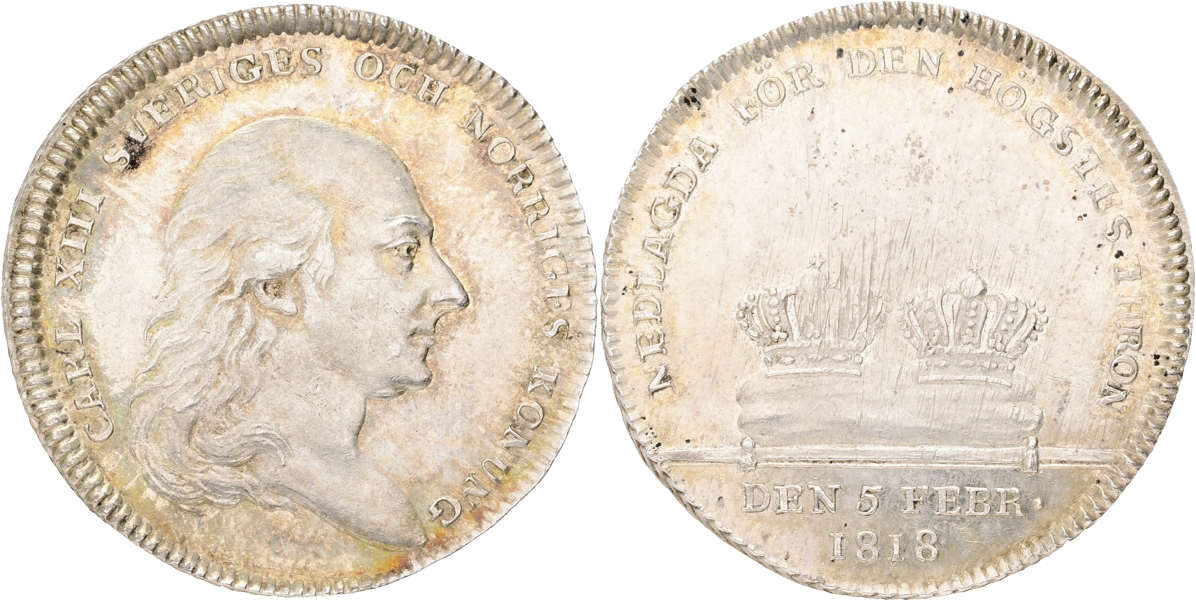 KARL XIII (1809-1818). 1/3 riksdaler 1818. Kastmynt till kungens begravning