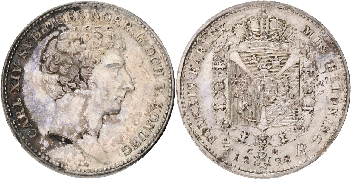 KARL XIV JOHAN (1818-1844). 1/3 riksdaler 1828