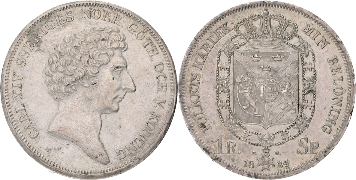 KARL XIV JOHAN (1818-1844). Riksdaler specie 1834