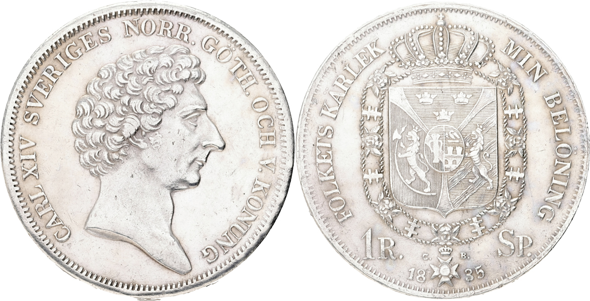 KARL XIV JOHAN (1818-1844). Riksdaler specie 1835