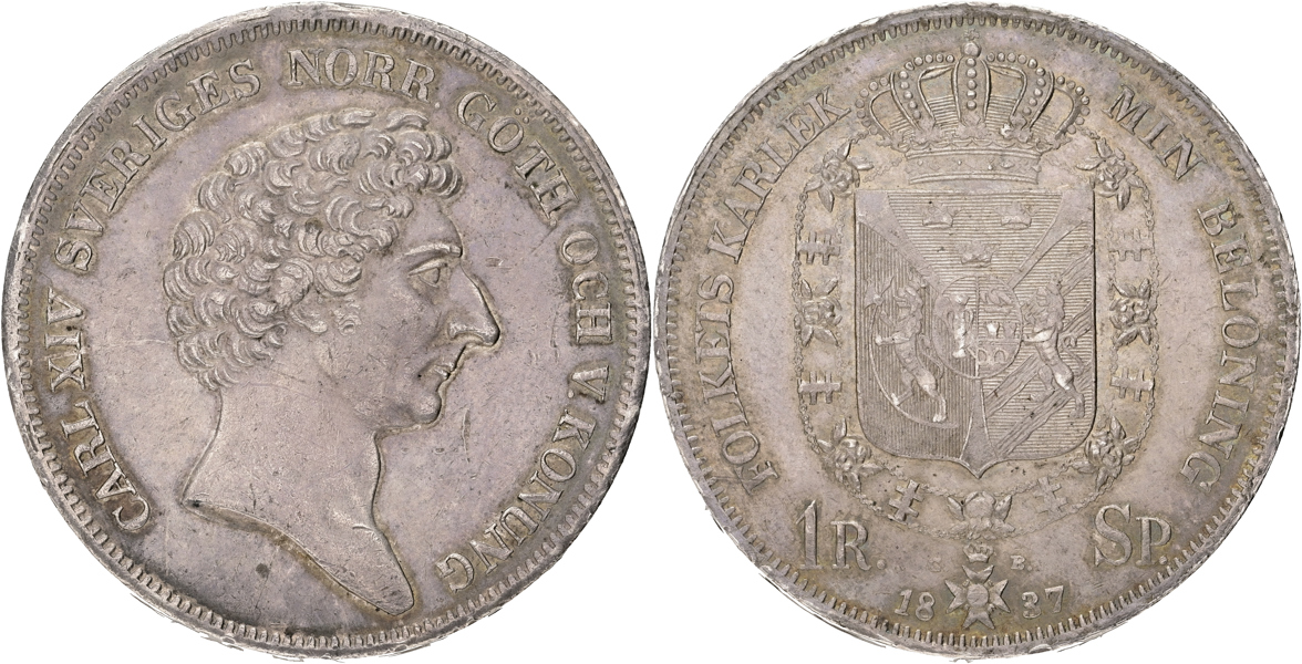 KARL XIV JOHAN (1818-1844). Riksdaler specie 1837