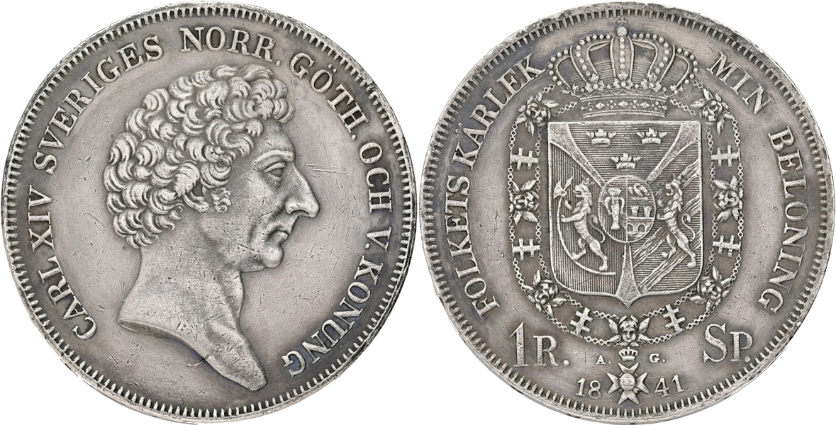 KARL XIV JOHAN (1818-1844). Riksdaler specie 1841