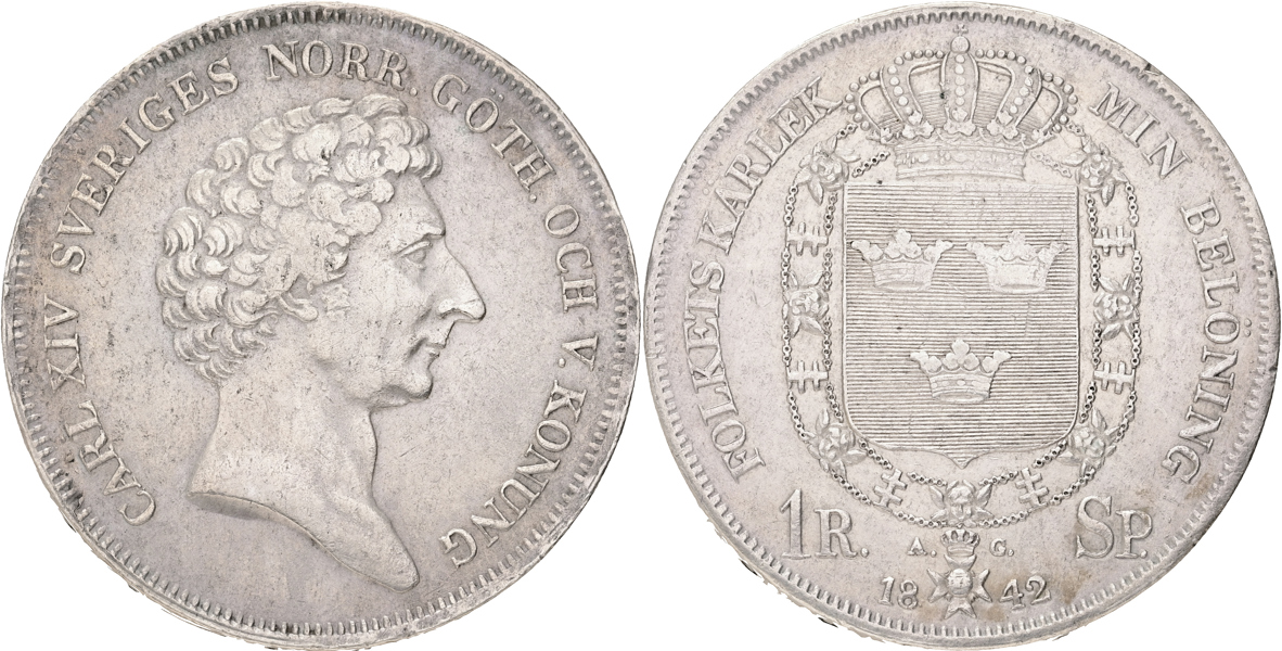 KARL XIV JOHAN (1818-1844). Riksdaler specie 1842