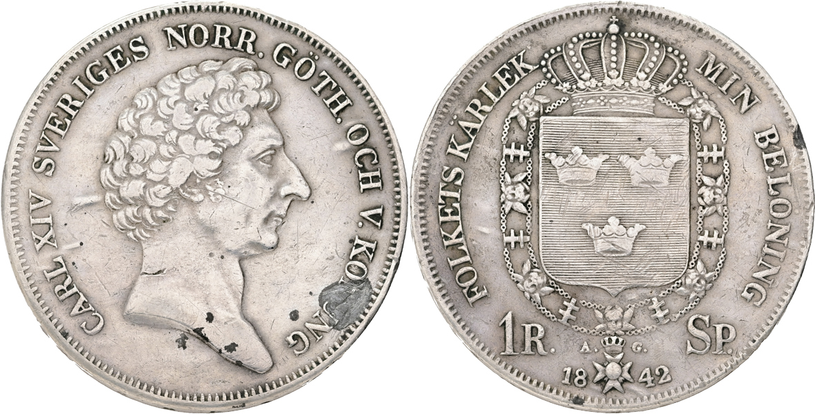 KARL XIV JOHAN (1818-1844). Riksdaler specie 1842
