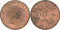 KARL XIV JOHAN (1818-1844). 1/6 skilling 1832