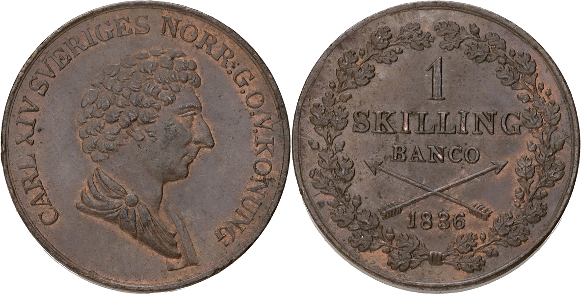 KARL XIV JOHAN (1818-1844). Skilling banco 1836