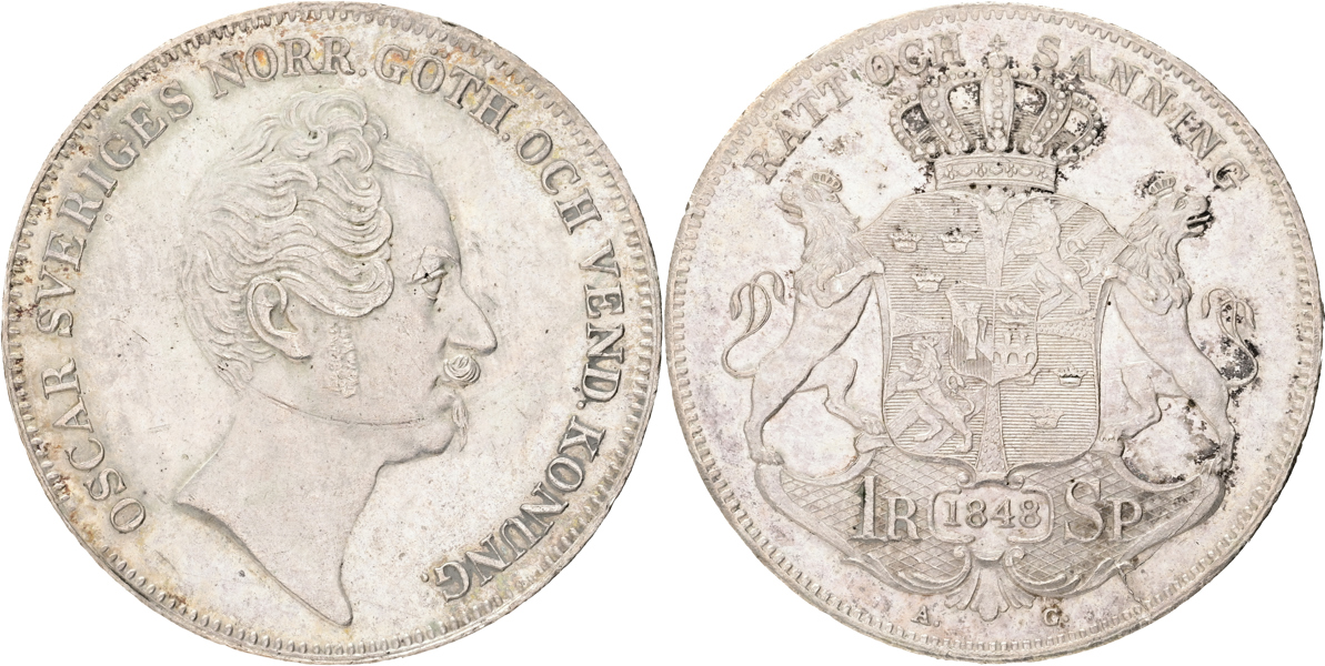 OSKAR I (1844-1859). Riksdaler specie 1848