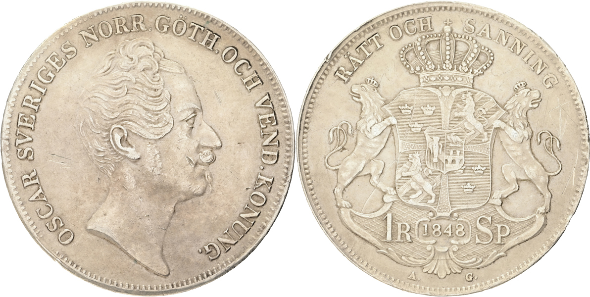OSKAR I (1844-1859). Riksdaler specie 1848