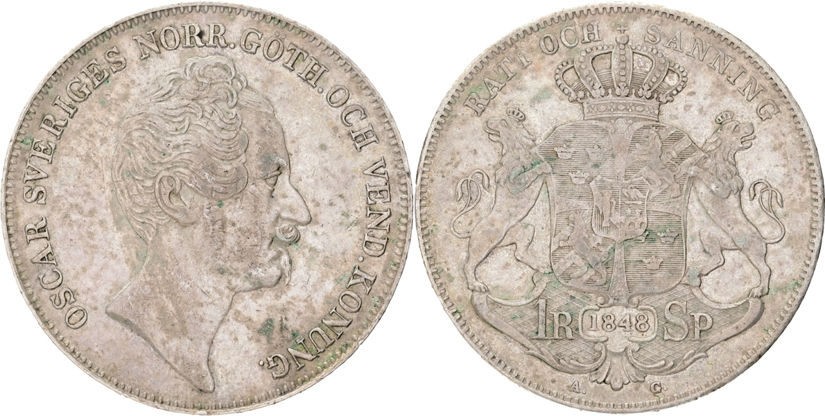 OSKAR I (1844-1859). Riksdaler specie 1848