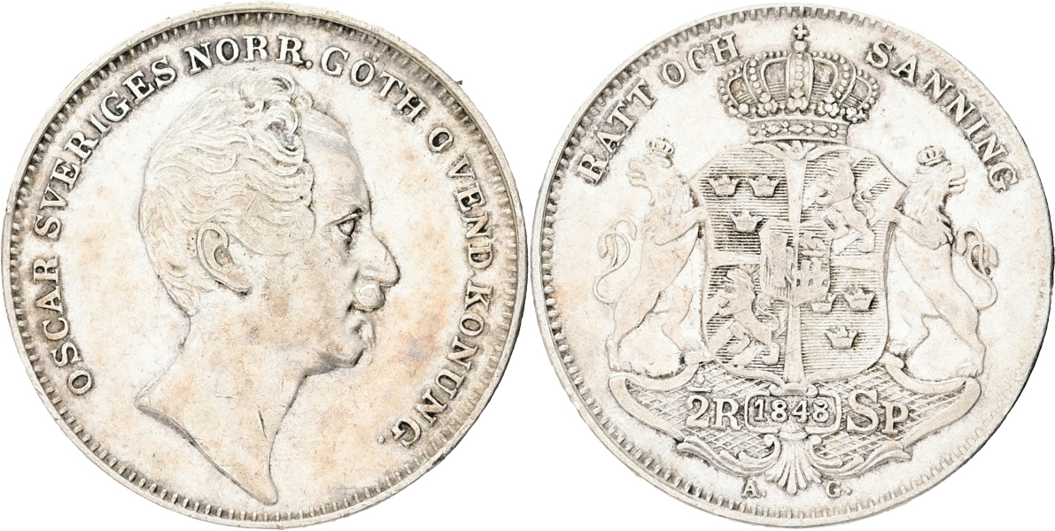 OSKAR I (1844-1859). 1/2 riksdaler specie 1848