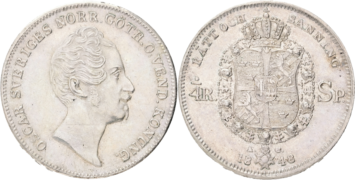OSKAR I (1844-1859). 1/4 riksdaler specie 1848