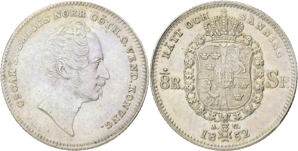 OSKAR I (1844-1859). 1/8 riksdaler specie 1852