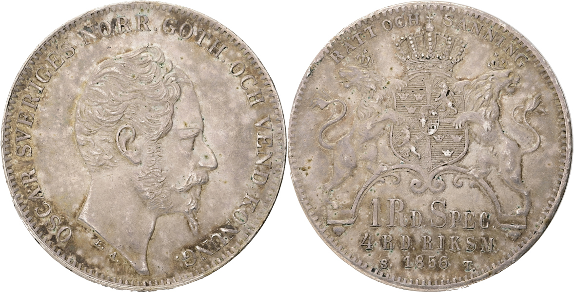 OSKAR I (1844-1859). 4 riksdaler riksmynt 1856
