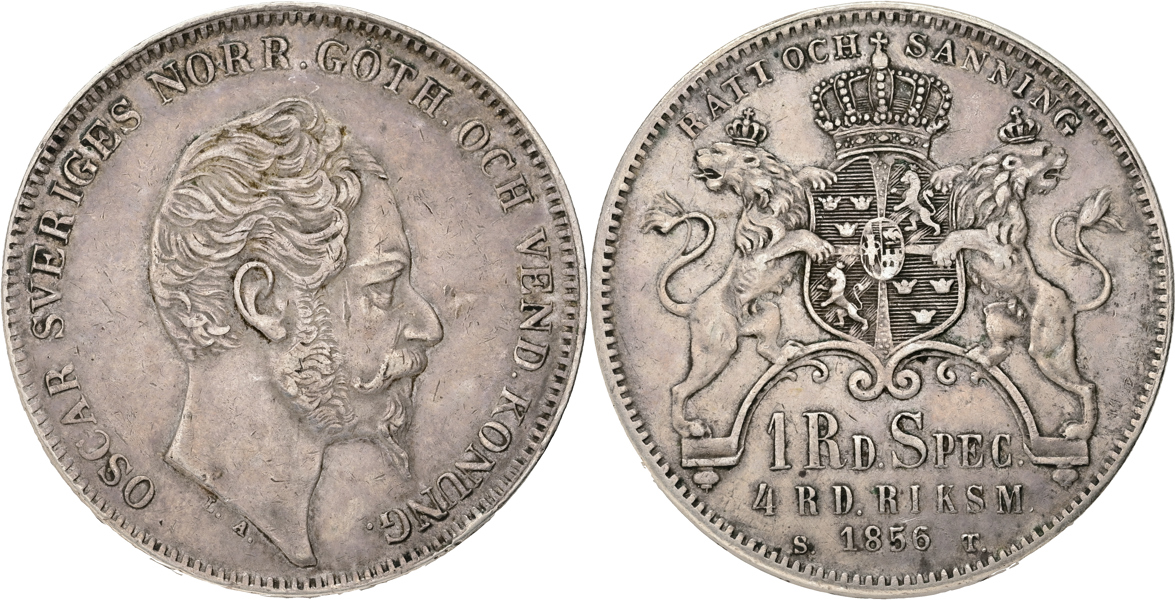 OSKAR I (1844-1859). 4 riksdaler riksmynt 1856