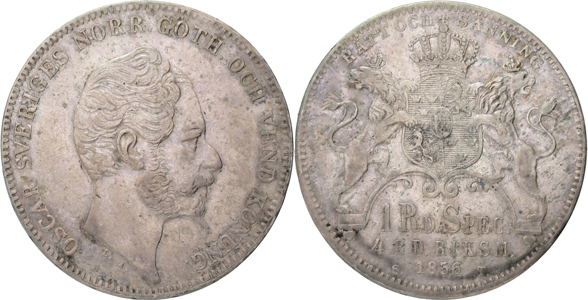 OSKAR I (1844-1859). 4 riksdaler riksmynt 1856