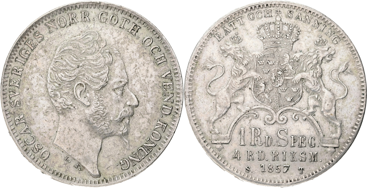 OSKAR I (1844-1859). 4 riksdaler riksmynt 1857