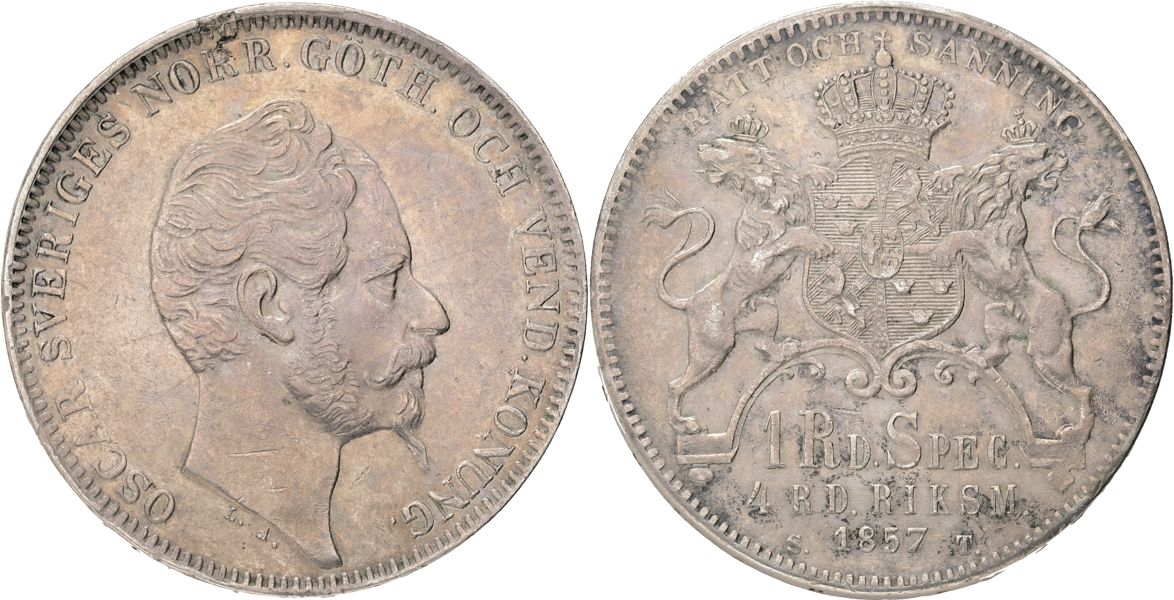 OSKAR I (1844-1859). 4 riksdaler riksmynt 1857