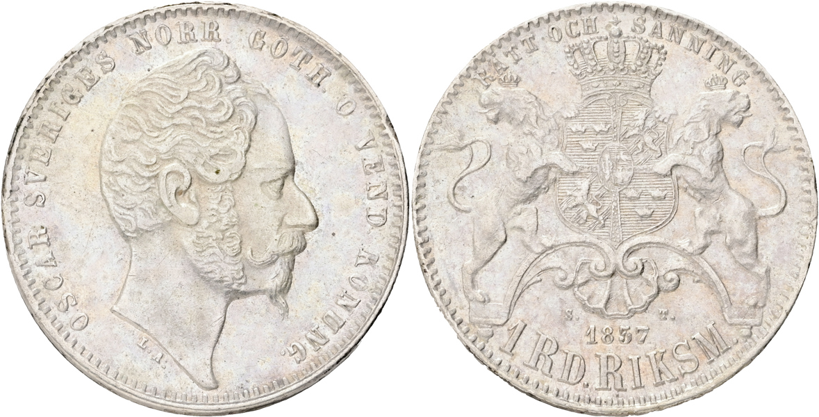 OSKAR I (1844-1859). Riksdaler riksmynt 1857